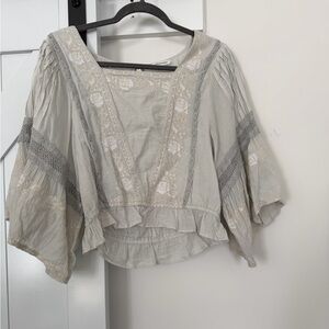 American Eagle Outfitters Cream Blouse with Lace Accents